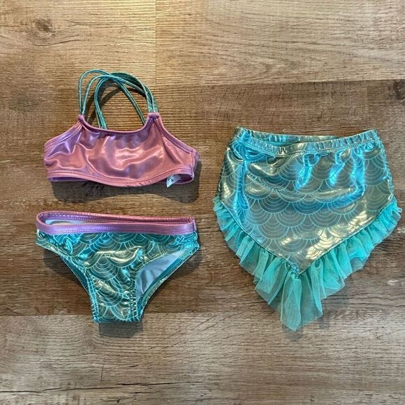 Wonder Nation Mermaid 3 Piece Swim Suit Bikini W Skirt Size 18 Months - Picture 2 of 11